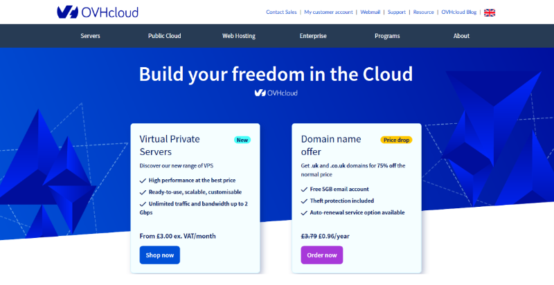 OVH's cloud servers screenshot
